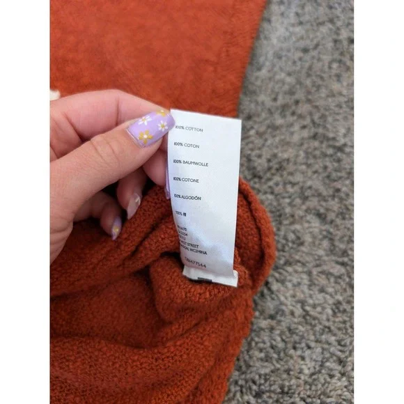 Free People Beach Ira Sweater Poncho Tunic Rust Orange Striped Cotton Size S/P - Picture 6 of 7